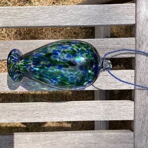 Handcrafted Blue and Green Glass Hummingbird Feeder
